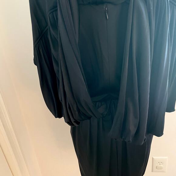 Catherine Malandrino Draped Gathered Cape Dress Gown In Black Size Small - Picture 10 of 12